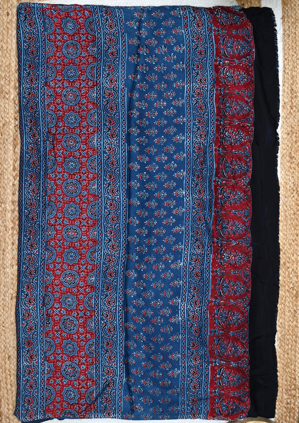 Ajrakh Handblock Printed Modal Saree - M2 Blue - Wefta