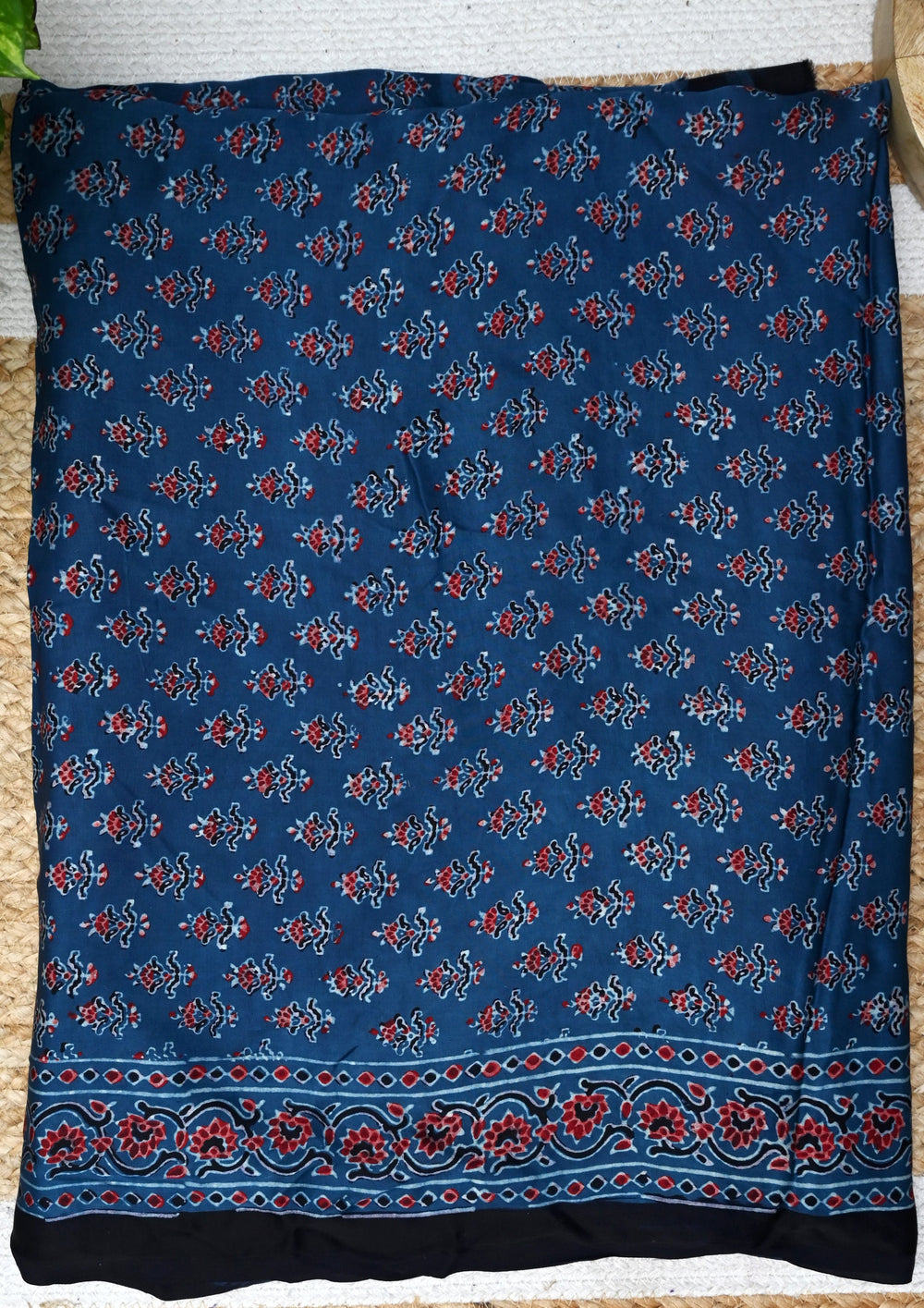 Ajrakh Handblock Printed Modal Saree - M2 Blue - Wefta