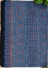 Ajrakh Handblock Printed Modal Saree- M3 Blue - Wefta