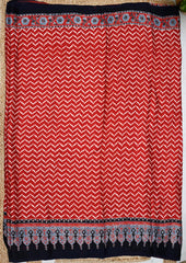 Ajrakh Handblock Printed Modal Saree- M4 Red - Wefta