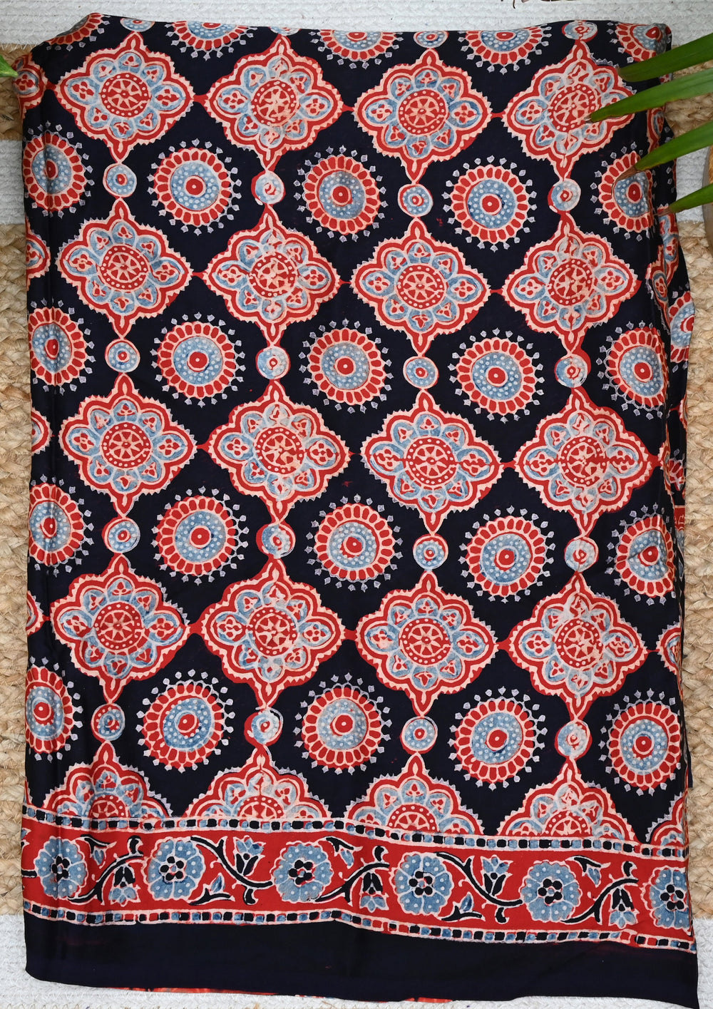 Ajrakh Handblock Printed Modal Saree- M4 Red - Wefta
