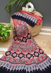 Ajrakh Handblock Printed Modal Saree- M4 Red - Wefta