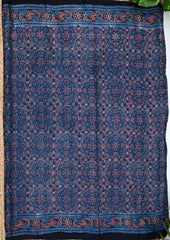 Ajrakh Handblock Printed Modal Saree- M5 Blue - Wefta