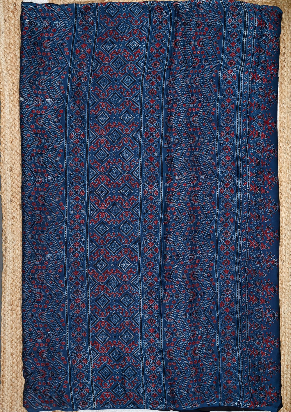 Ajrakh Handblock Printed Modal Saree- M6 Blue - Wefta