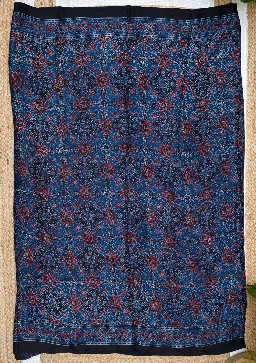 Ajrakh Handblock Printed Modal Saree- M6 Blue - Wefta
