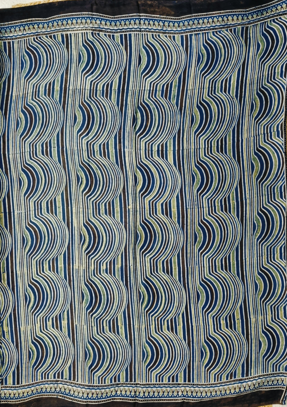 Ajrakh Handblock Printed Modal Saree- M7 Blue - Wefta