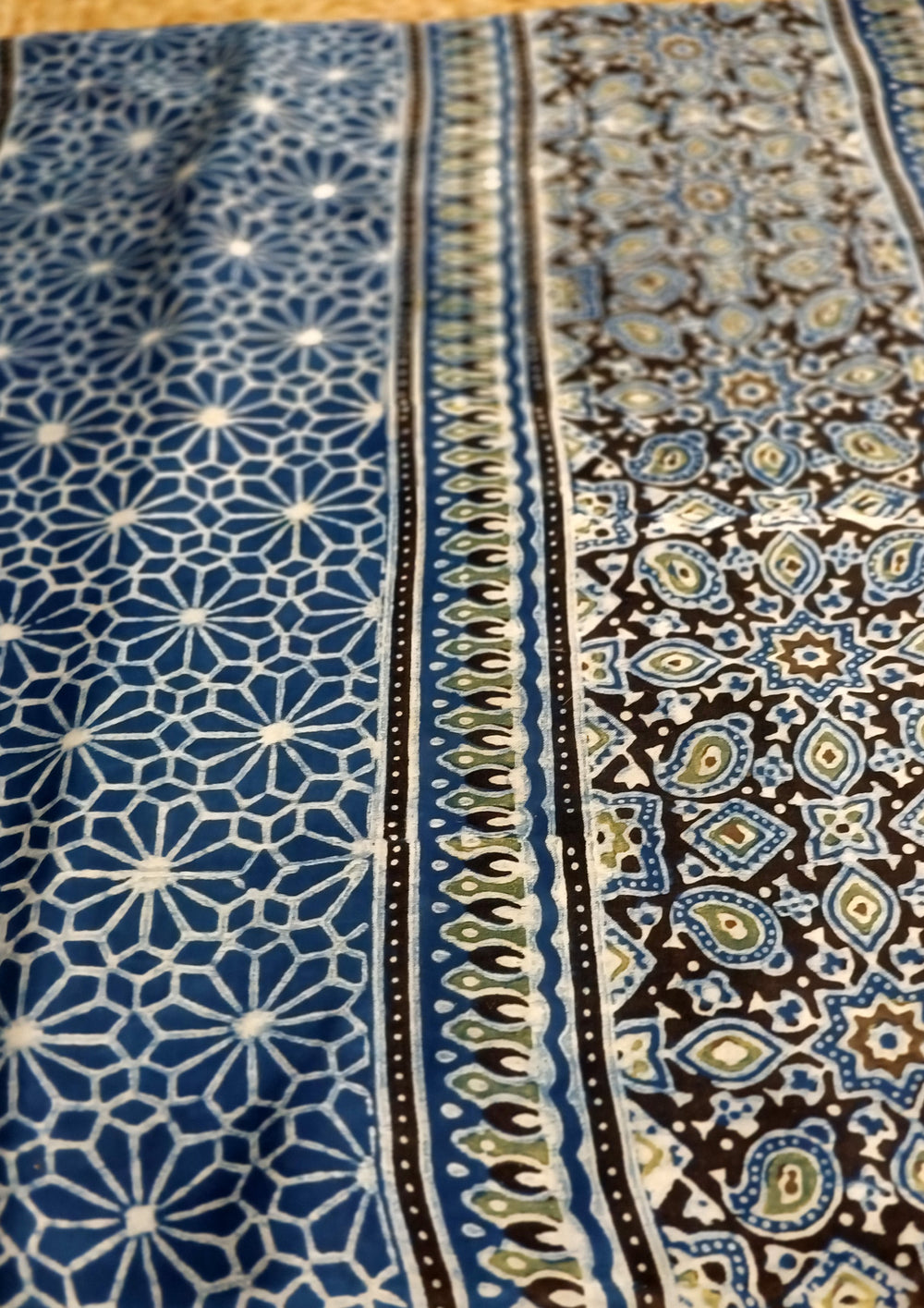 Ajrakh Handblock Printed Modal Saree- M7 Blue - Wefta