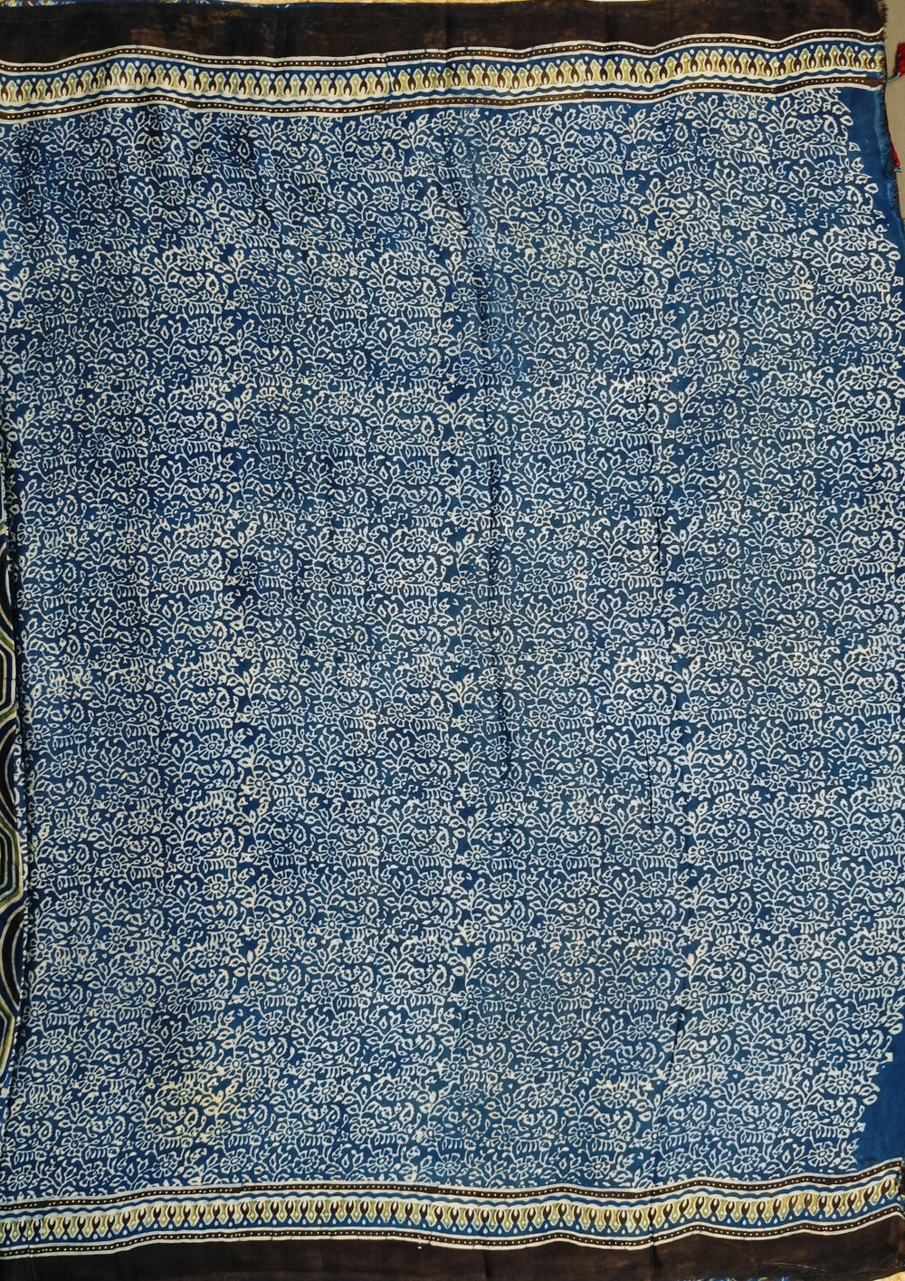 Ajrakh Handblock Printed Modal Saree- M7 Blue - Wefta