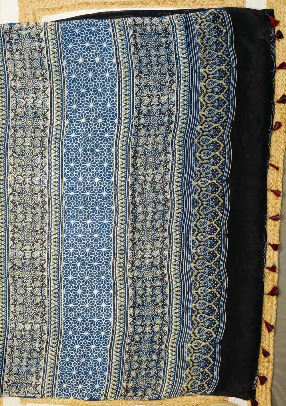 Ajrakh Handblock Printed Modal Saree- M7 Blue - Wefta