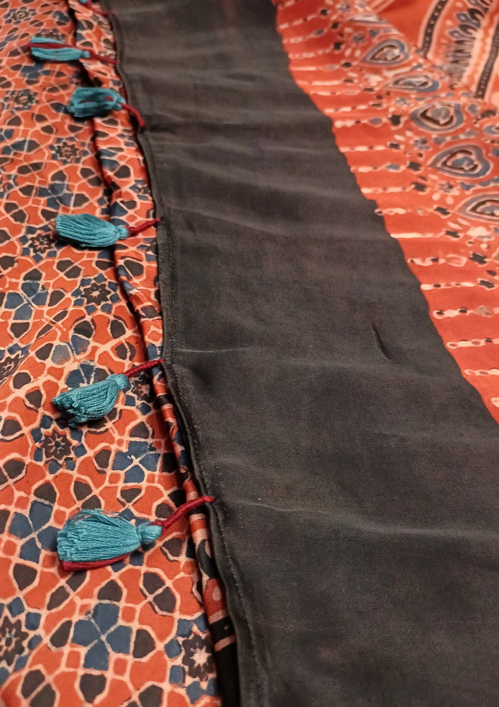 Ajrakh Handblock Printed Modal Saree- M8 Red - Wefta