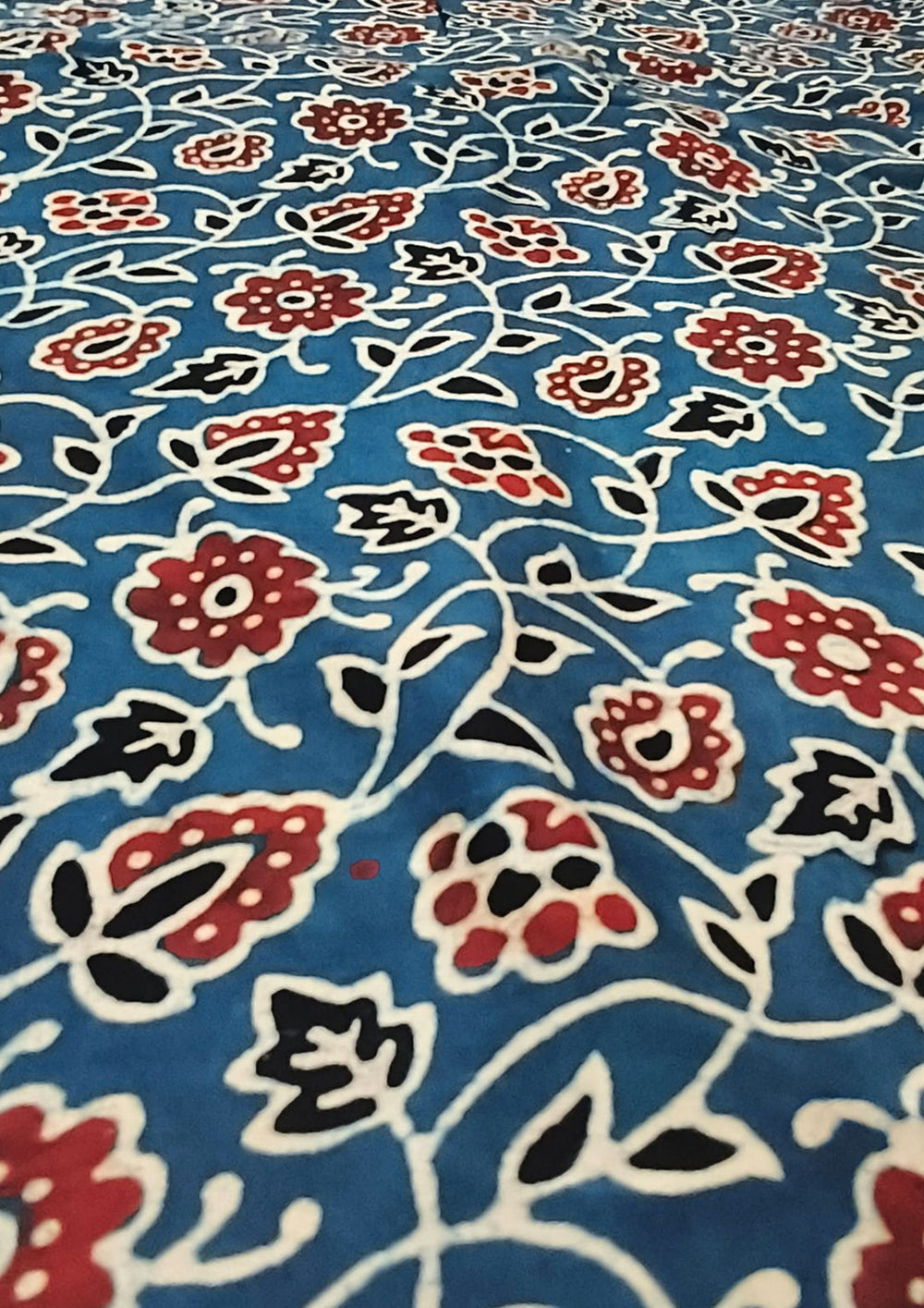 Ajrakh Handblock Printed Modal Saree - M9 Blue - Wefta