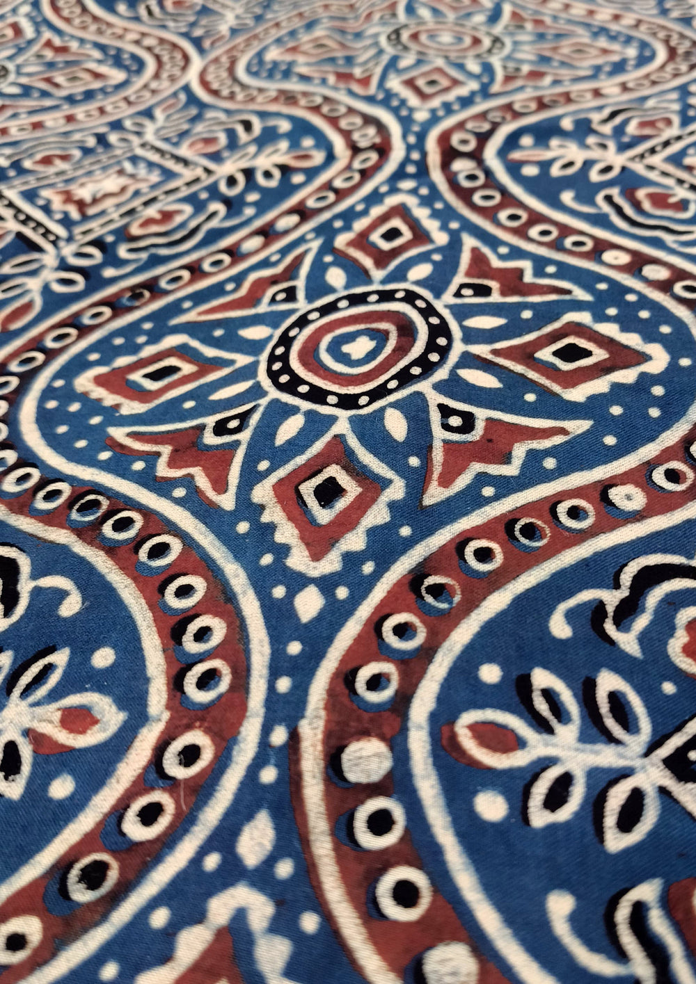 Ajrakh Handblock Printed Modal Saree - M9 Blue - Wefta