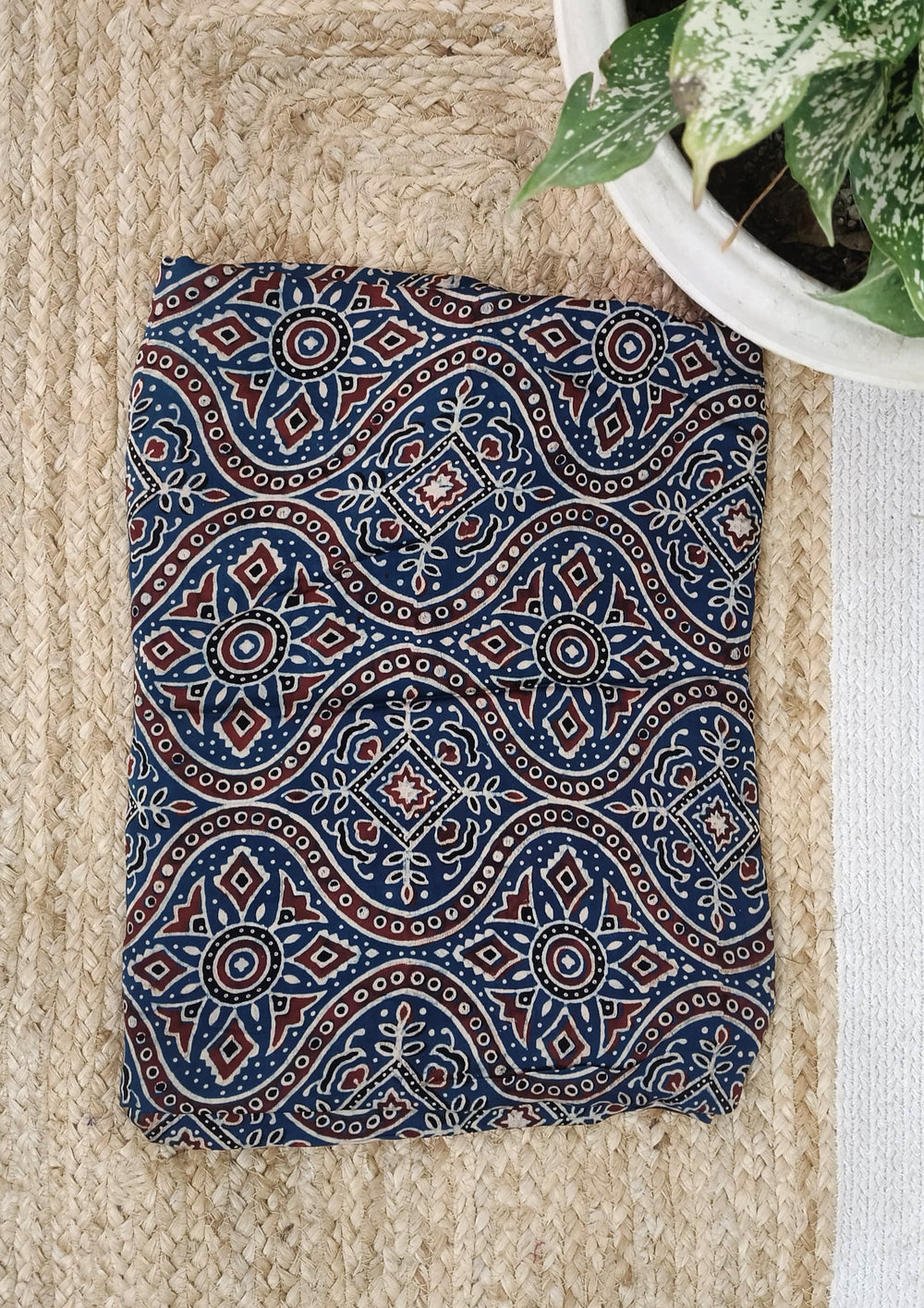 Ajrakh Handblock Printed Modal Saree - M9 Blue - Wefta