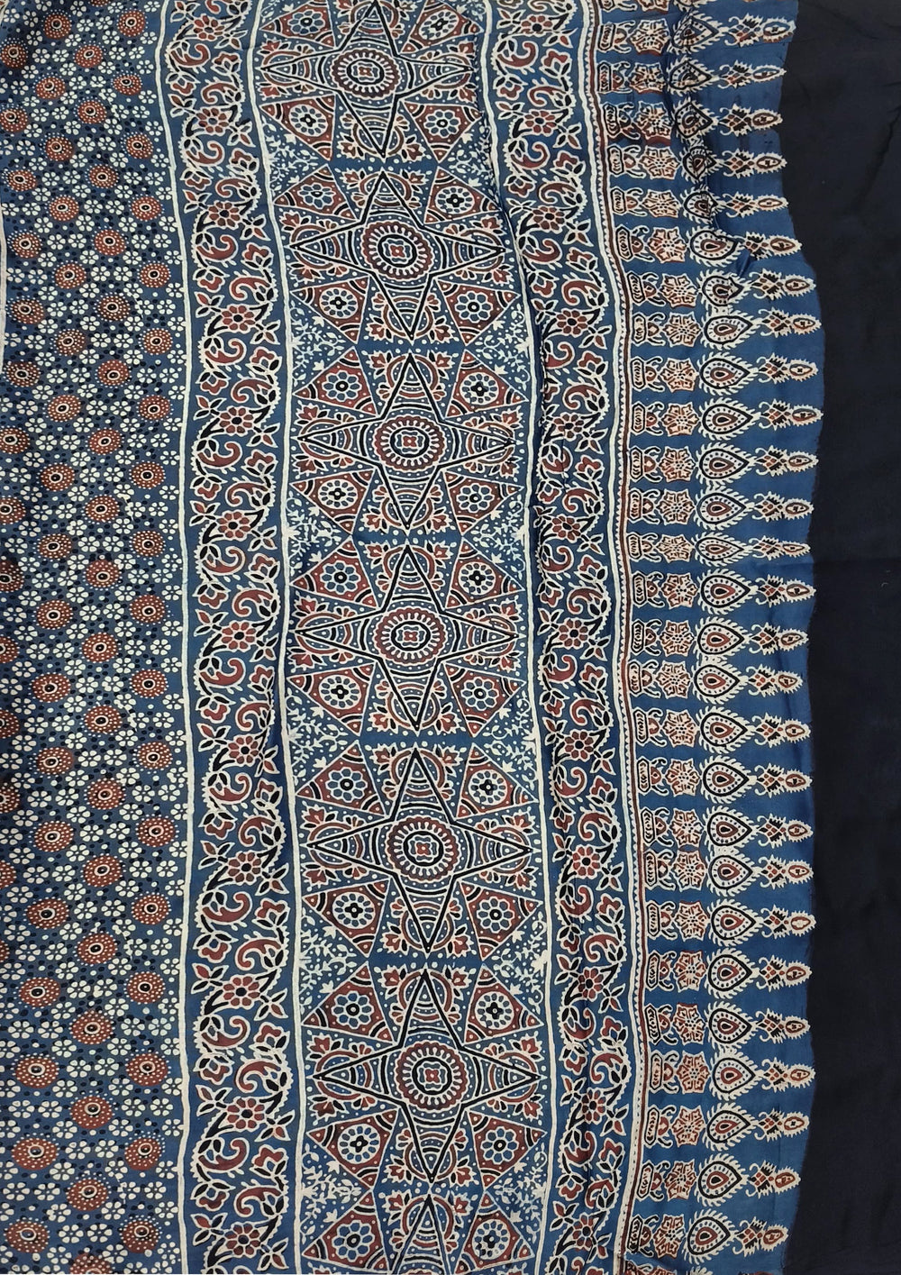 Ajrakh Handblock Printed Modal Saree - M9 Blue - Wefta