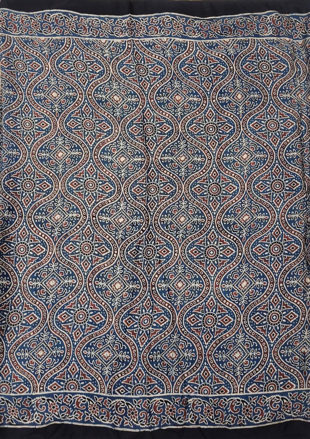 Ajrakh Handblock Printed Modal Saree - M9 Blue - Wefta