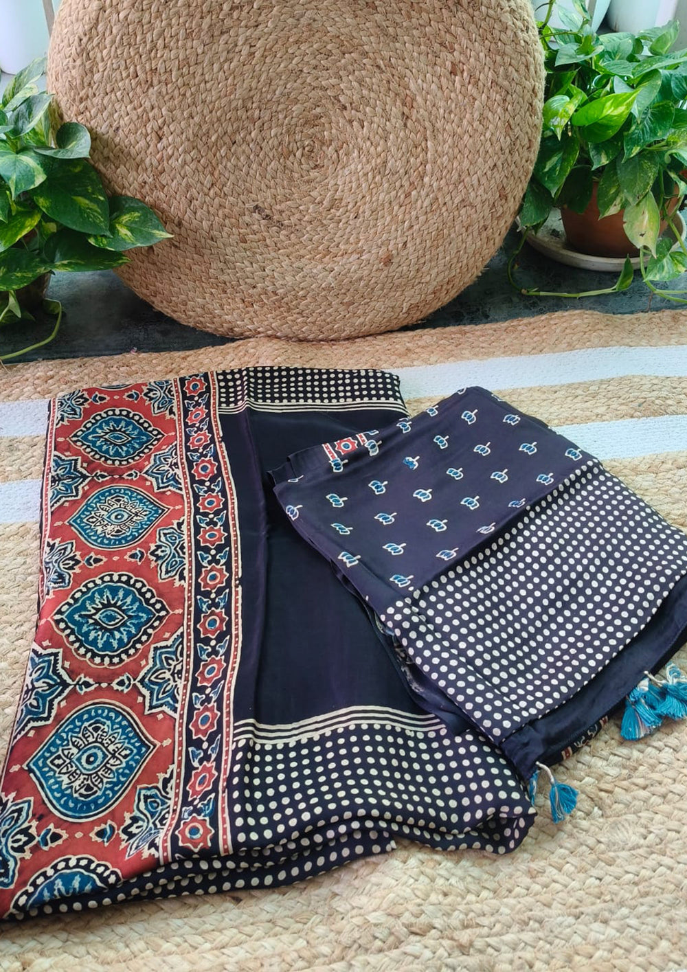 Ajrakh Handblock Printed Modal Suit - Black Ajm3 - Wefta