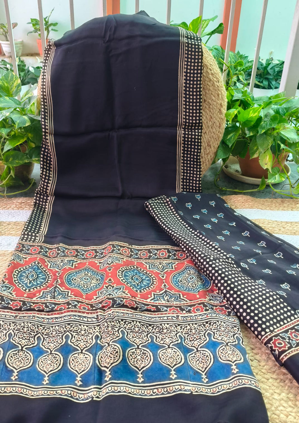 Ajrakh Handblock Printed Modal Suit - Black Ajm3 - Wefta