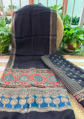 Ajrakh Handblock Printed Modal Suit - Black Ajm3 - Wefta