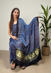 Ajrakh Handblock Printed Modal Suit - Blue Ajm2 - Wefta