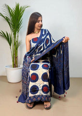 Ajrakh Handblock Printed Modal Suit- Blue Ajm6 - Wefta