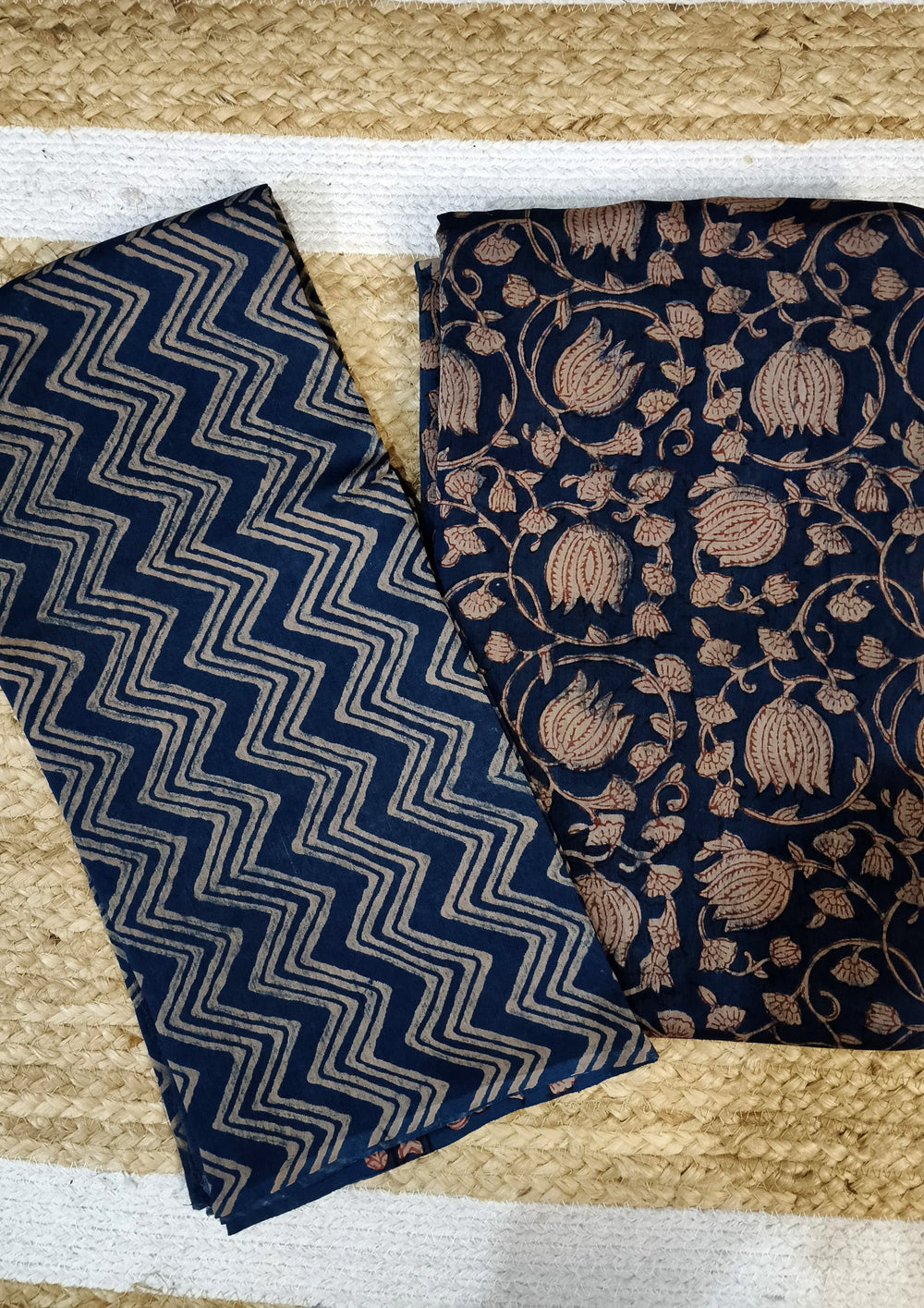 Bagru Chanderi Suit - Dark Blue 01 - Wefta