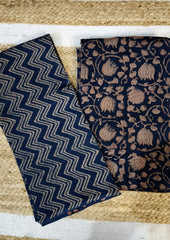 Bagru Chanderi Suit - Dark Blue 01 - Wefta