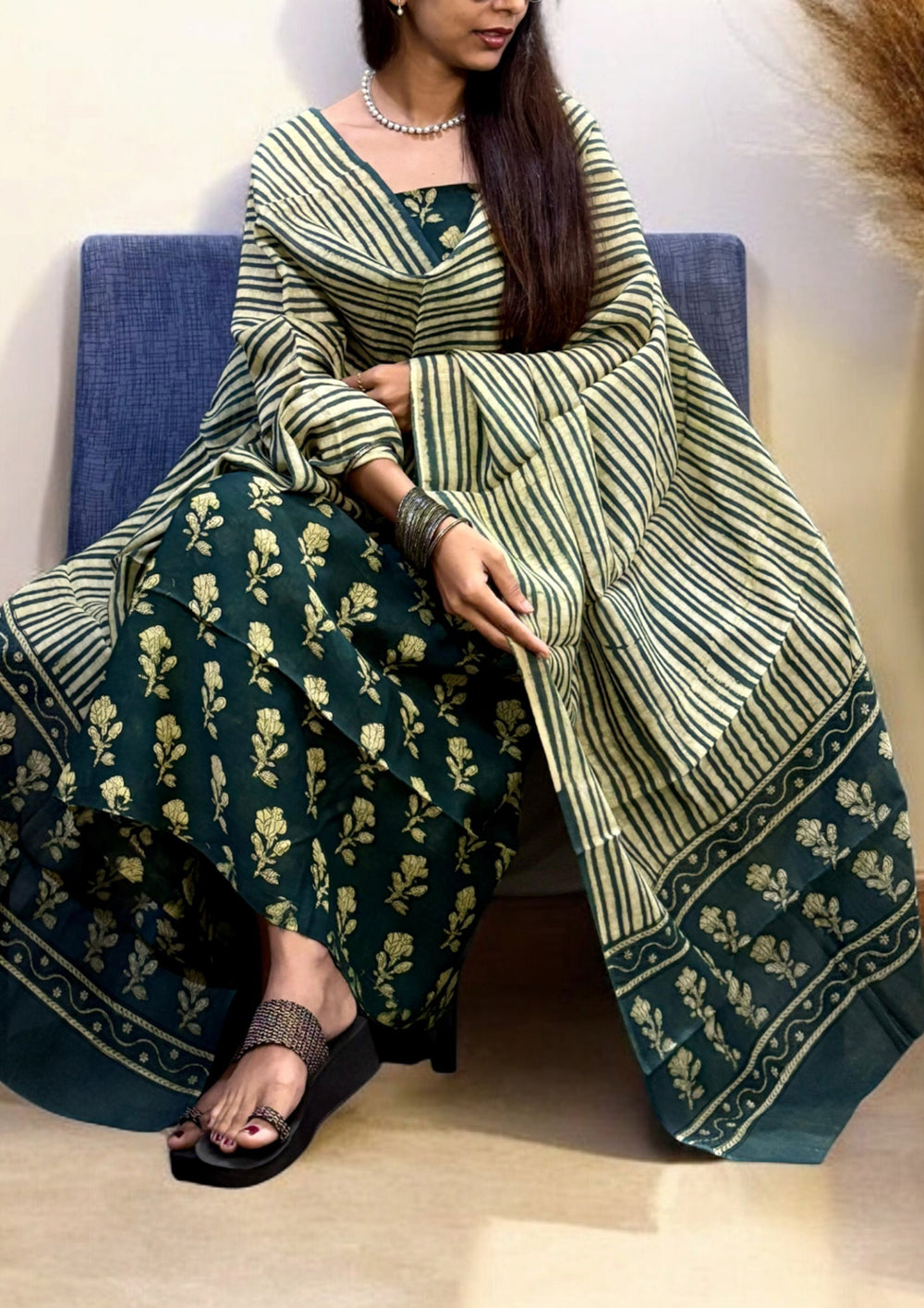 Bagru Chanderi Suit- Turq 02 - Wefta