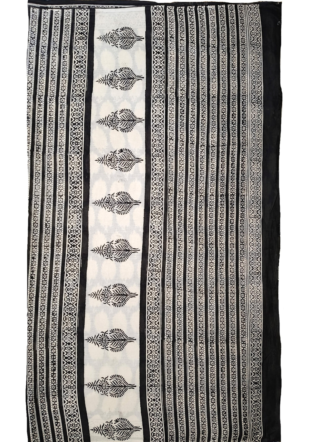 Bagru Handblock Print Cotton Mulmul Saree - Black - Wefta