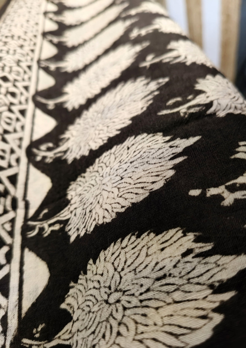 Bagru Handblock Print Cotton Mulmul Saree - Black - Wefta