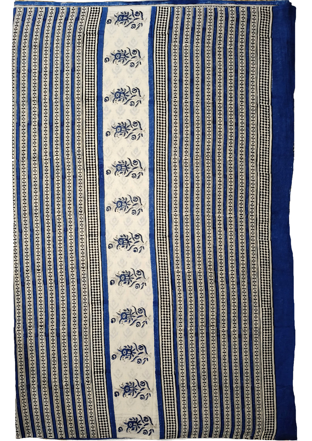 Bagru Handblock Print Cotton Mulmul Saree - Blue - Wefta