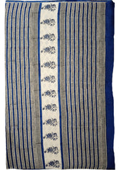 Bagru Handblock Print Cotton Mulmul Saree - Blue - Wefta
