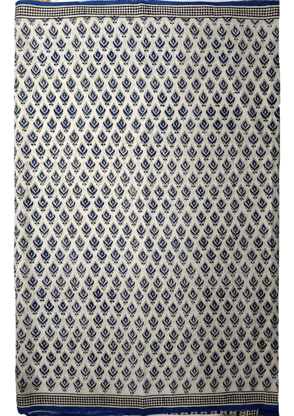 Bagru Handblock Print Cotton Mulmul Saree - Blue - Wefta