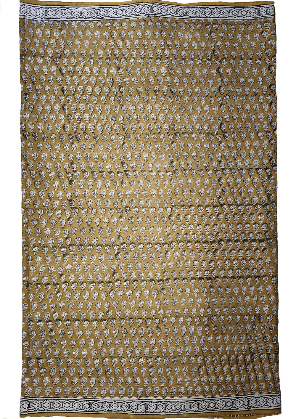 Bagru Handblock Print Cotton Mulmul Saree- Mustard - Wefta