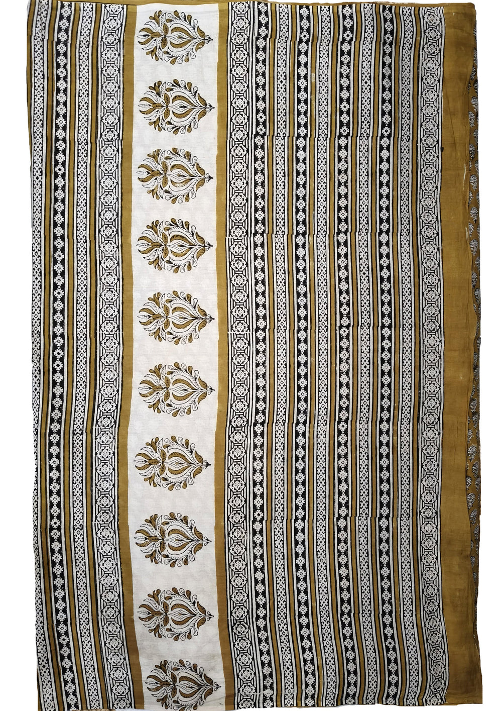 Bagru Handblock Print Cotton Mulmul Saree- Mustard - Wefta