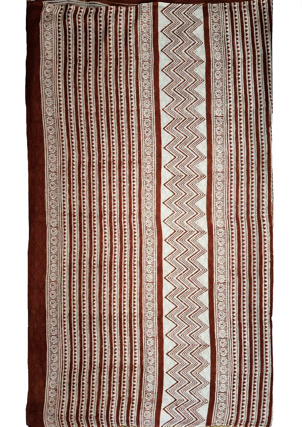 Bagru Handblock Print Cotton Mulmul Saree - Rust Red - Wefta