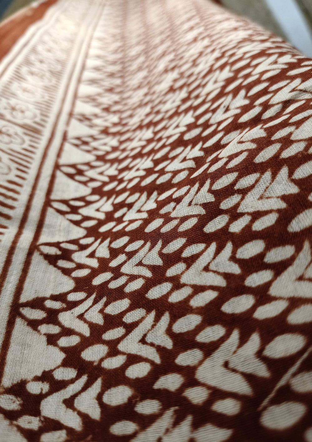 Bagru Handblock Print Cotton Mulmul Saree - Rust Red - Wefta