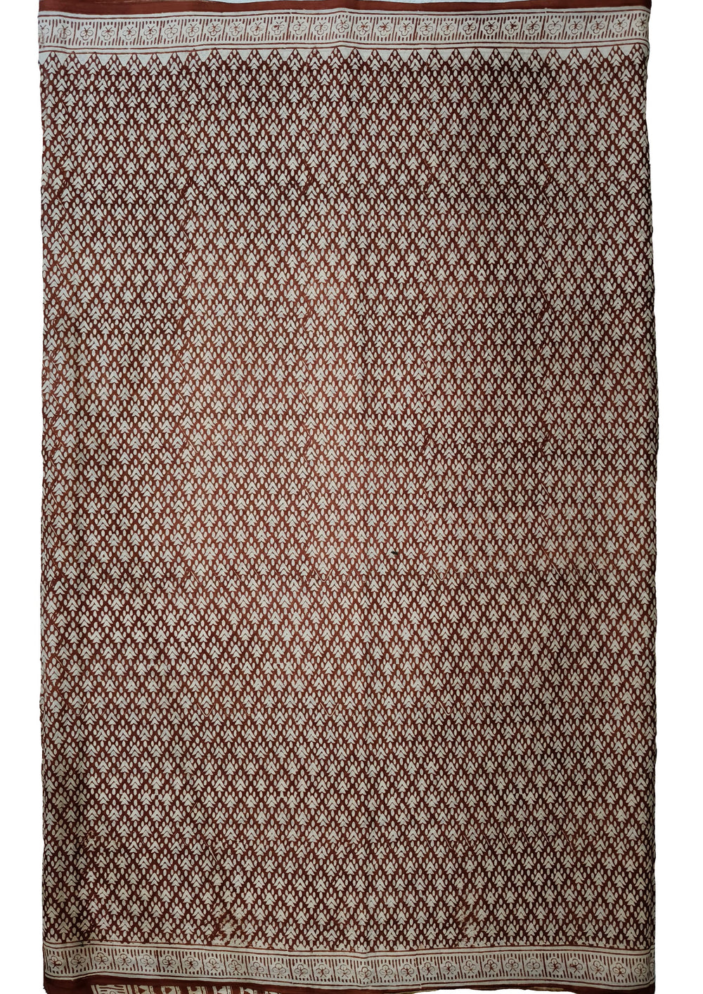 Bagru Handblock Print Cotton Mulmul Saree - Rust Red - Wefta