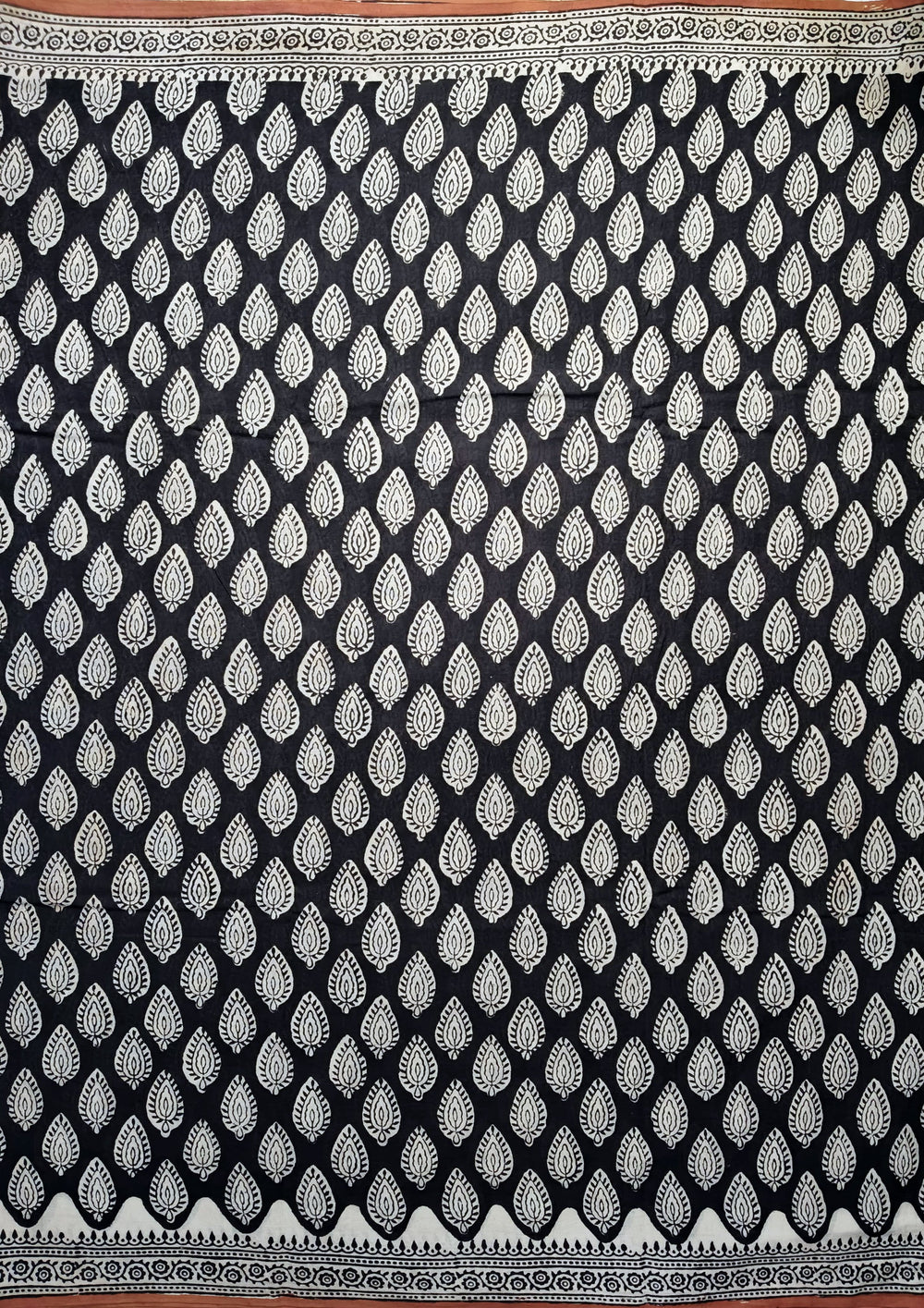 Bagru - Handblock print Cotton Saree - Black - Wefta