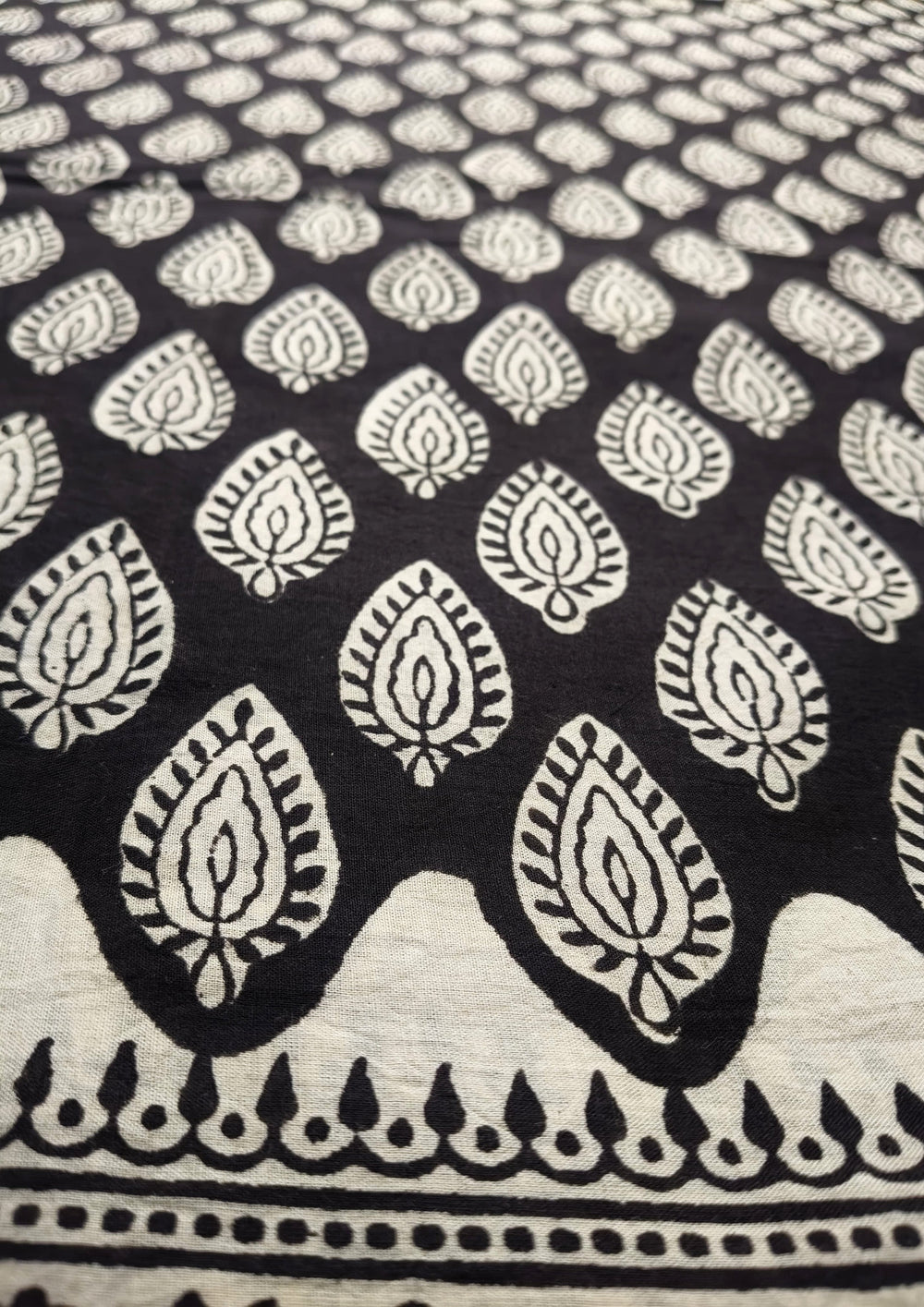 Bagru - Handblock print Cotton Saree - Black - Wefta