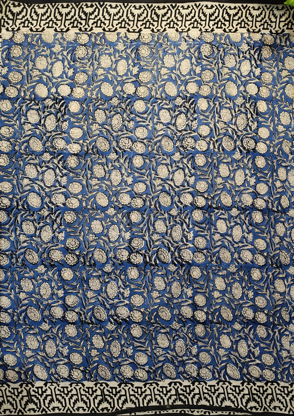 Bagru - Handblock print Cotton Saree - Blue - Wefta