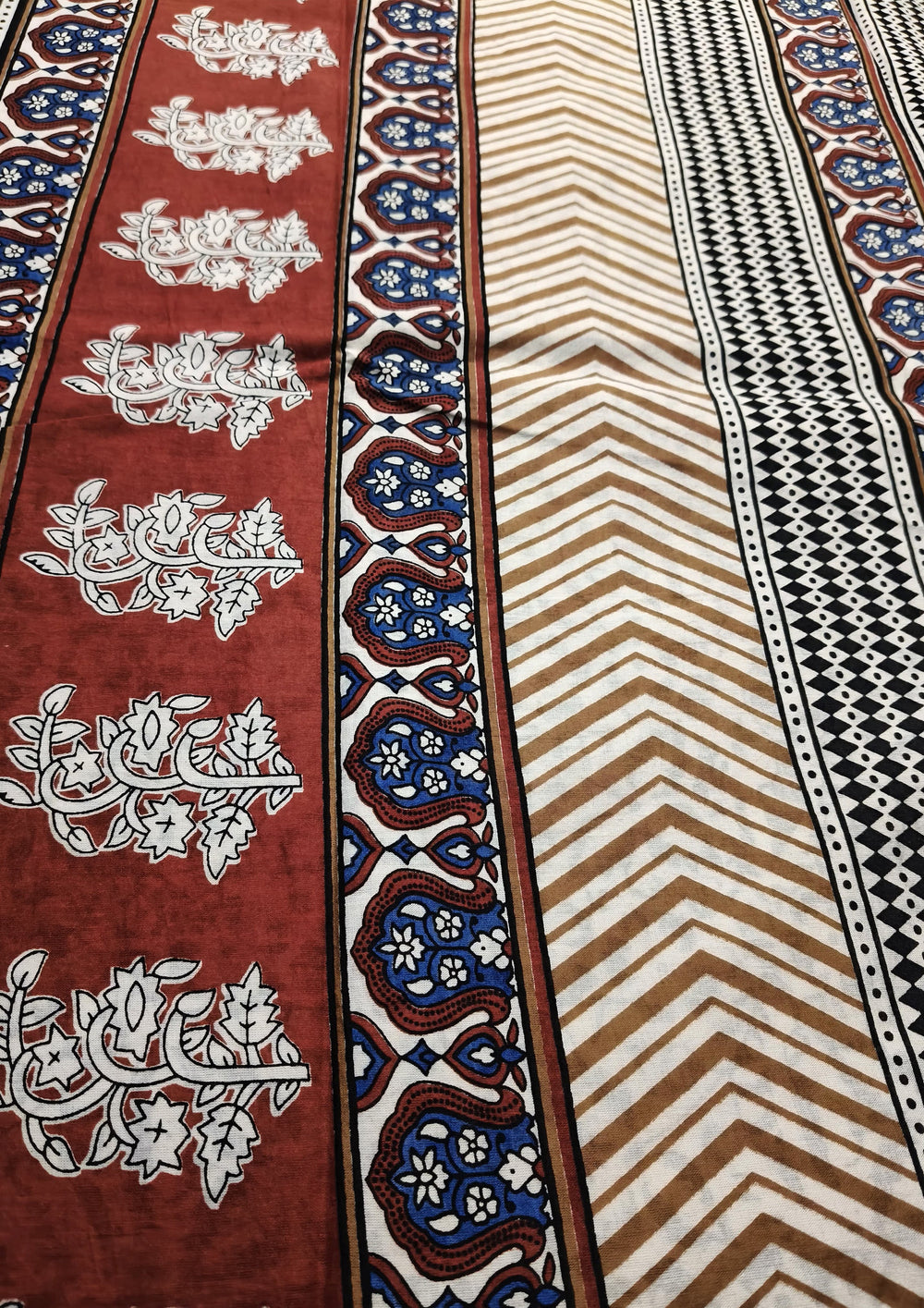 Bagru - Handblock print Cotton Saree - Cream Red1 - Wefta