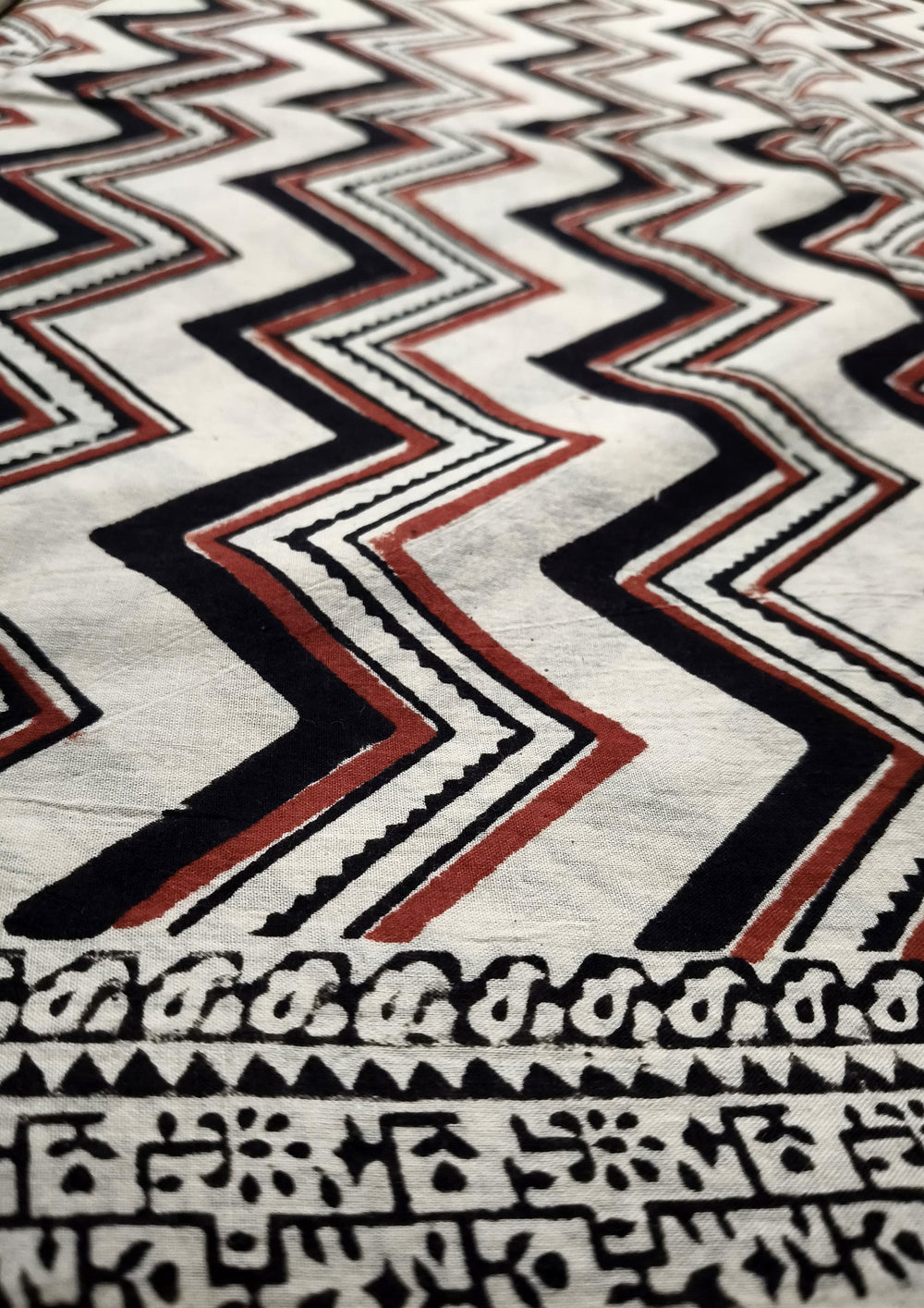 Bagru - Handblock print Cotton Saree - Cream Red2 - Wefta