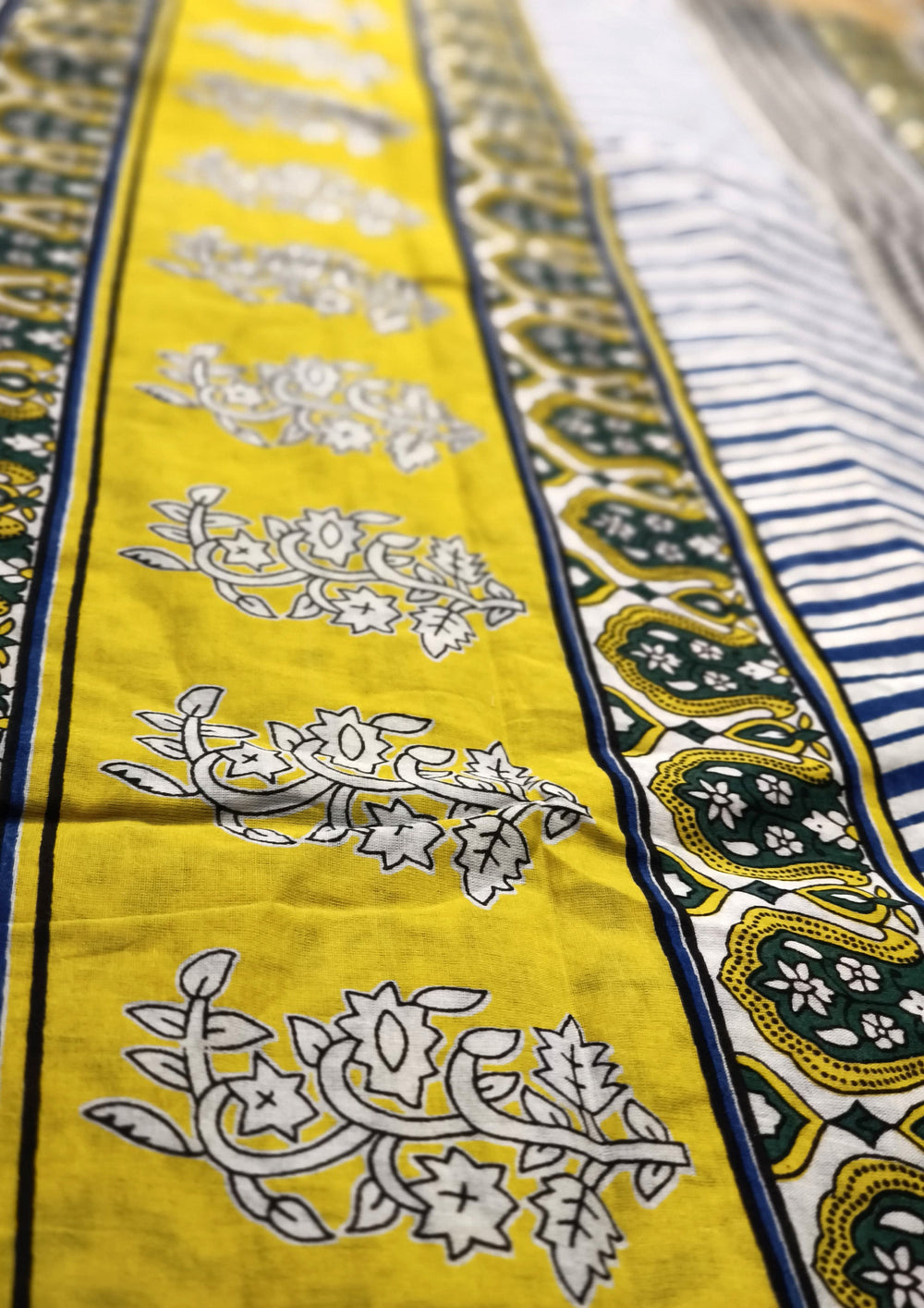 Bagru - Handblock print Cotton Saree - Cream Yellow - Wefta