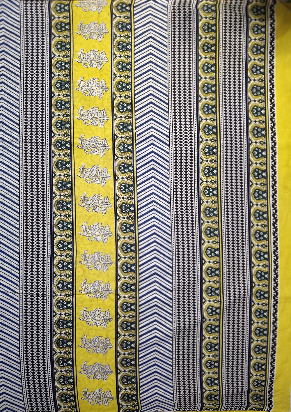Bagru - Handblock print Cotton Saree - Cream Yellow - Wefta