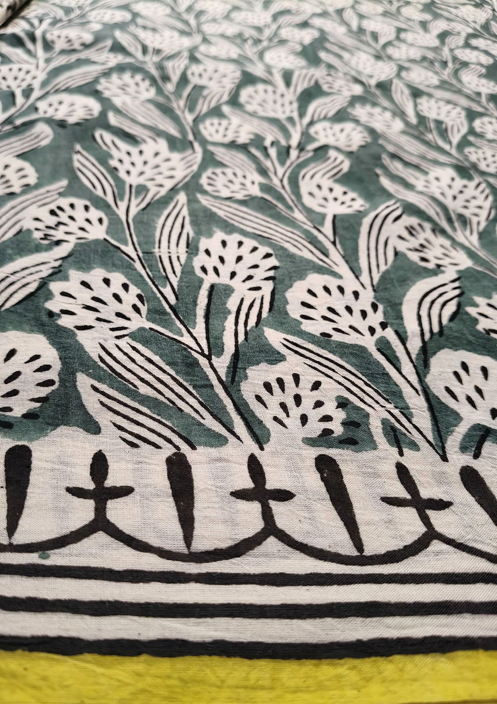 Bagru - Handblock print Cotton Saree - Green 2 - Wefta