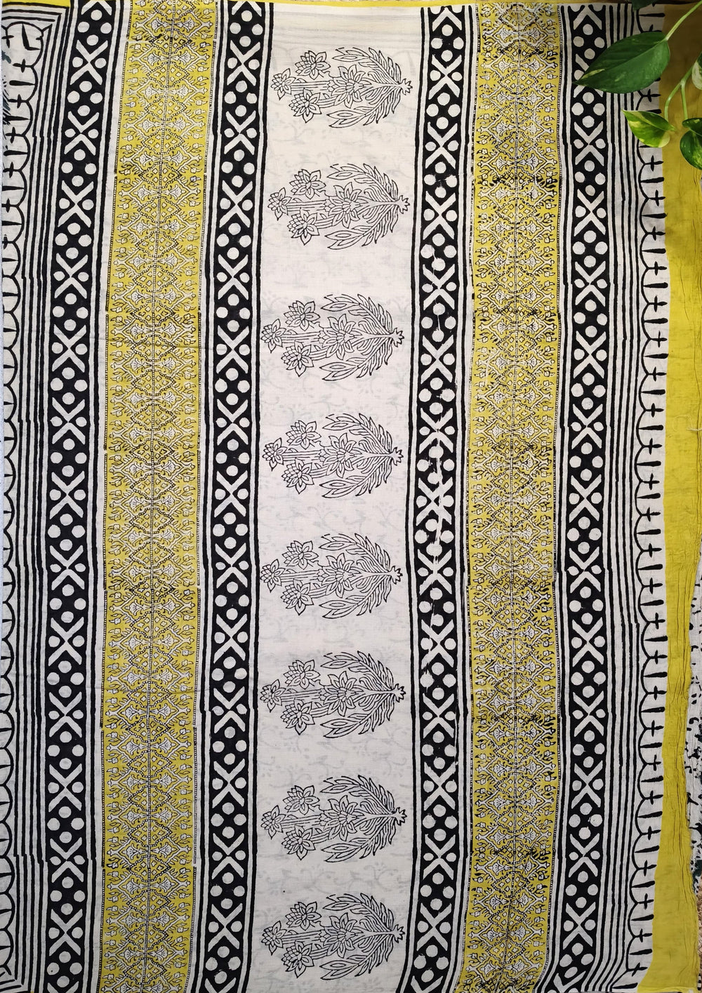 Bagru - Handblock print Cotton Saree - Green 2 - Wefta