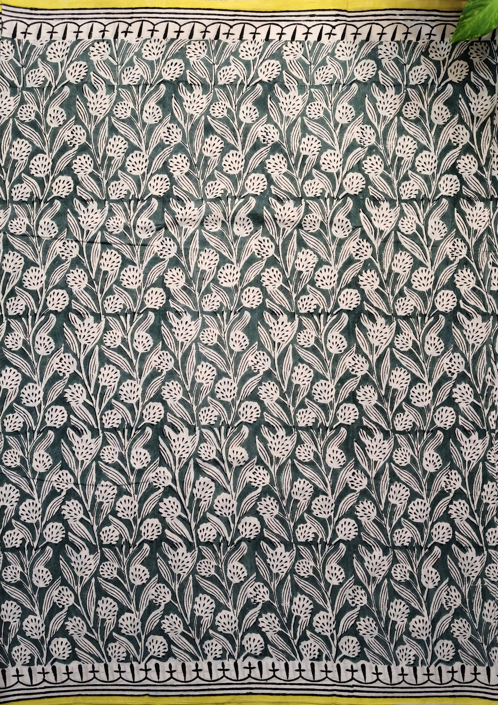 Bagru - Handblock print Cotton Saree - Green 2 - Wefta