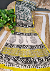 Bagru - Handblock print Cotton Saree - Green 2 - Wefta