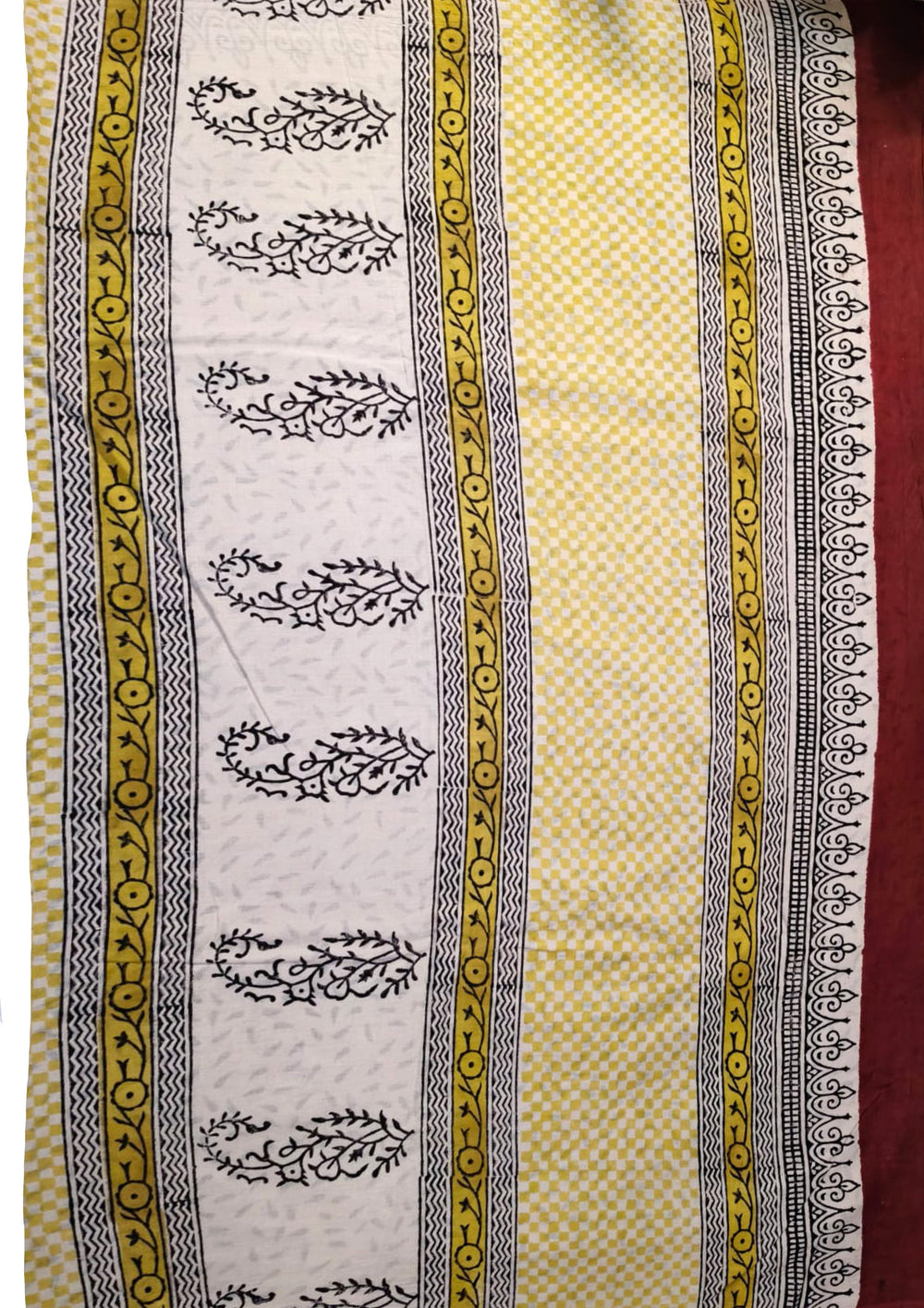 Bagru - Handblock print Cotton Saree - Green - Wefta