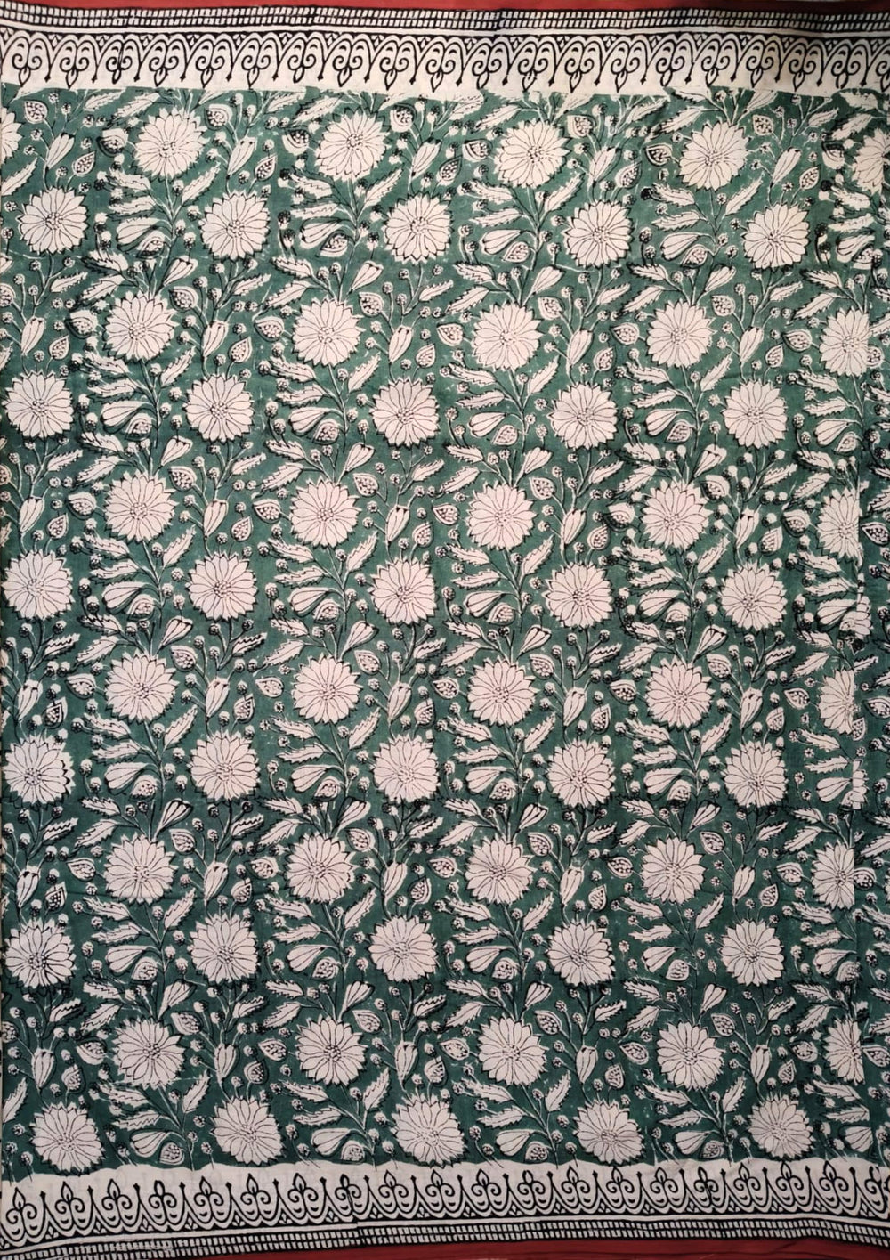 Bagru - Handblock print Cotton Saree - Green - Wefta